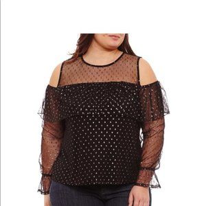 Boutique+ Mesh Cold Shoulder Blouse Plus Size 2X